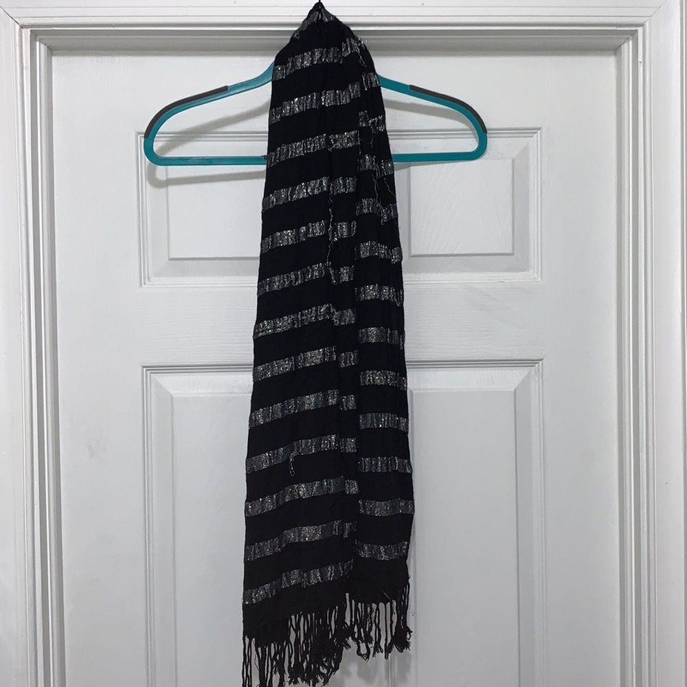 Lightweight Black & Silver Fringe Scarf